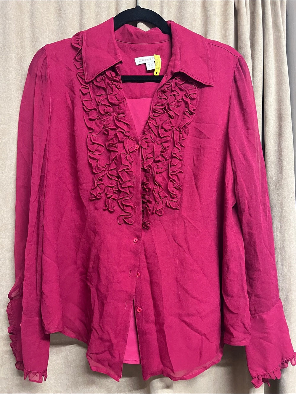 Coldwater Creek Ruffled Button-Down Blouse in Fuchsia